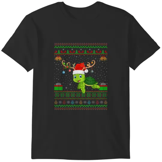 Discover Reindeer Santa Hat Matching Ugly Sea Turtle Christmas T-Shirts