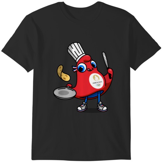 Discover Paris 2024 Phryges - Cartoon chef in red apron with food T-Shirts