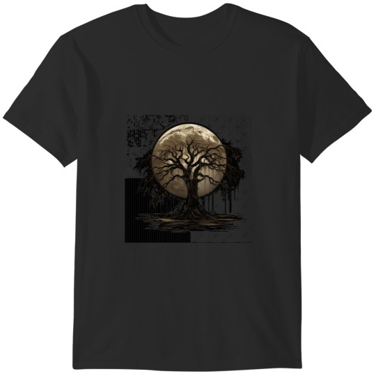 Discover Moonlit Sentinel Druid Tree of Death Against a Full Moon Active T-Shirts