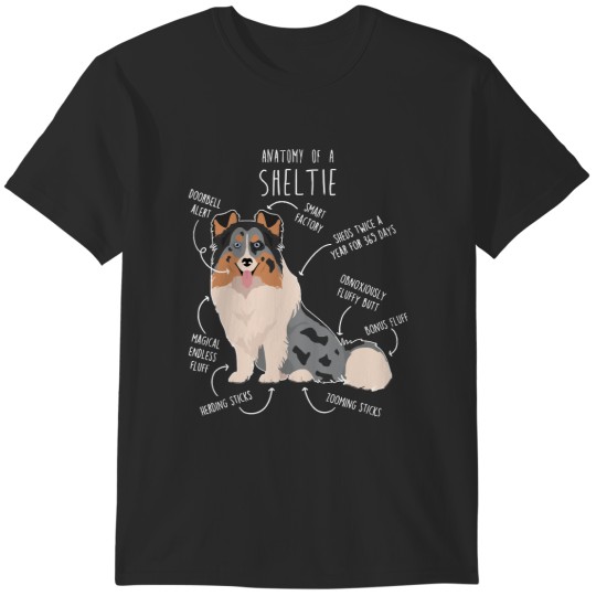 Discover Sheltie Blue Merle Sheltie Shetland Sheepdog Anatomy T-Shirts