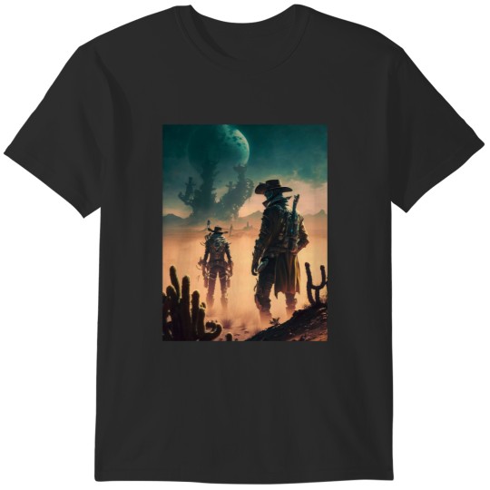 Discover Techno cowboys on alien planet. Fantastic western, wild west art, starry sky and galaxy view Active T-Shirts