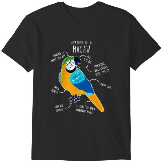 Discover Macaw Blue and Gold Macaw Parrot Anatomy (2) T-Shirts