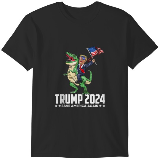 Discover Trump Riding Dinosaur Save America Again T-Shirts
