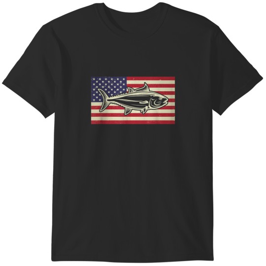 Discover Distressed USA American Flag Patriotic Big Tuna Fishing T-Shirts