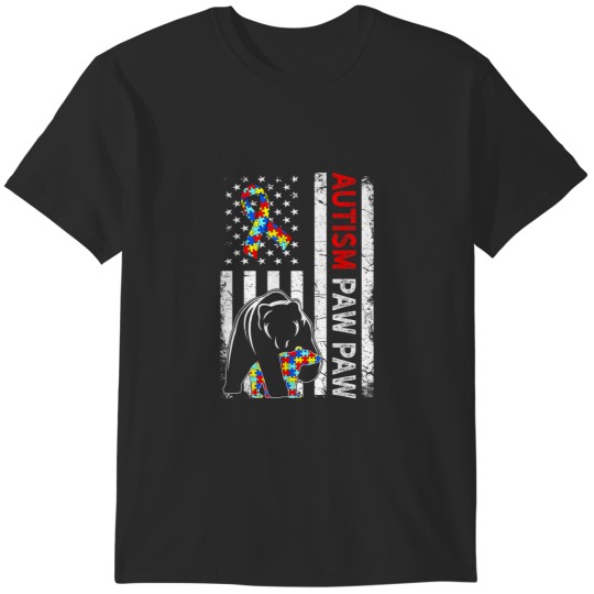 Discover Distressed American Flag Autism Paw Paw Bear Awareness T-Shirts
