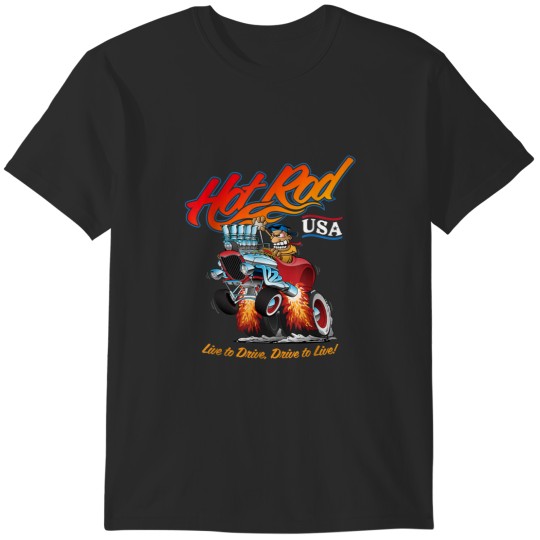 Discover Hot Rod USA Classic Vintage Cartoon Hotrod Funny Car T-Shirts