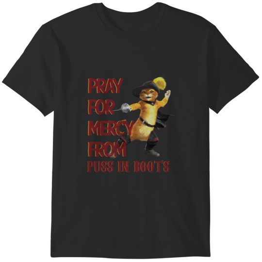 Discover Shrek Puss In Boots Pray For Mercy Portrait T-Shirts
