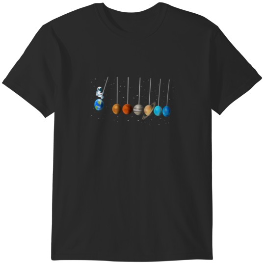 Discover Funny Astronaut Newtons Cradle Pendulum Swing Planets Space T-Shirts