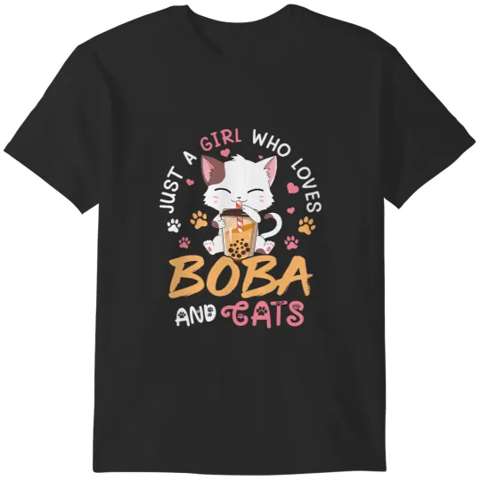 Discover just a girl who loves boba and cats bubble tea kawaii anime T-Shirts