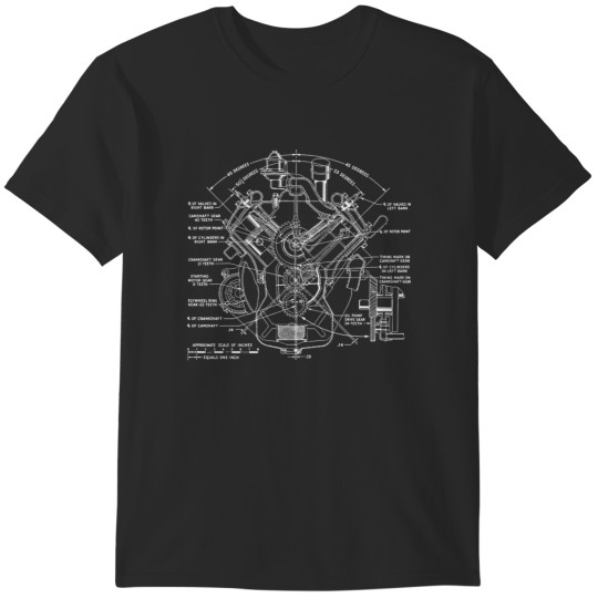 Discover V8 Engine Drawing T-Shirts