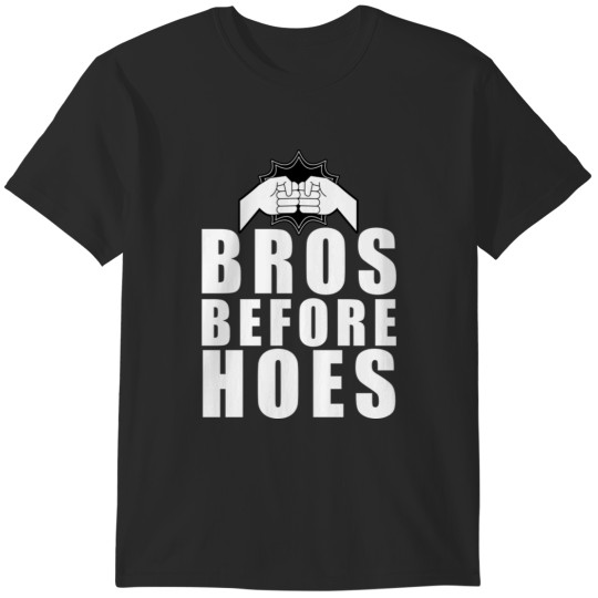Discover Dynamic 'Bros Before Hoes' Fist Bump Illustration on Black – Solidarity in Style T-Shirts