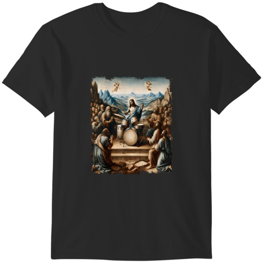 Discover Jesus Playing Drums Funny Christian Drummer Pain T-Shirts