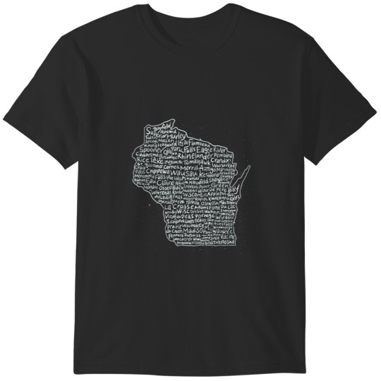 Discover Wisconsin Handwritten Map of State &amp_ Cities Active T-Shirts