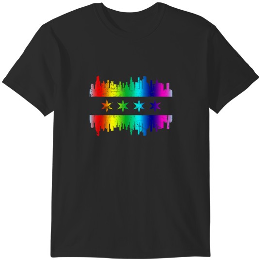 Discover Chicago Flag Skyline LGBT Gay Pride Parade T-Shirts