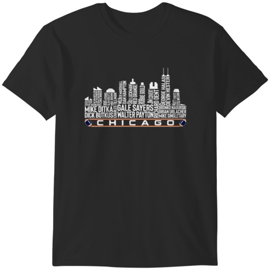 Discover Chicago Football Team All Time Legends Chicago City Skyline T-Shirts