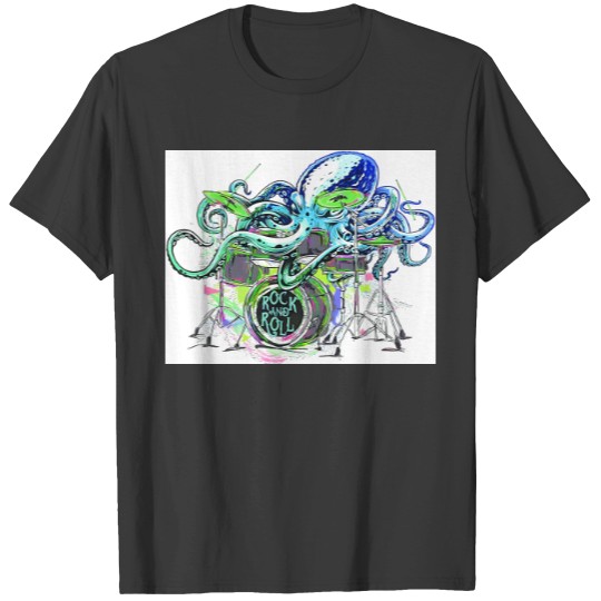 Discover Drummer Octopus playing the drums Rock and Roll Style Canvas T Shirts