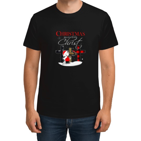 Discover Santa Charlie Brown And Snoopy Christmas Begins With Christ T-Shirt
