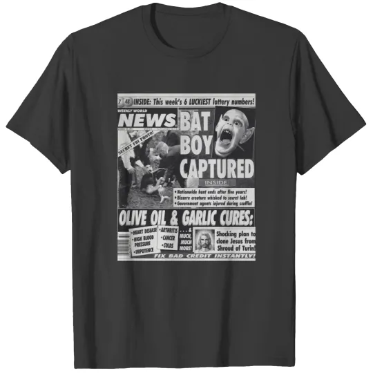 Discover Bat boy captured bizarre odd strange enquire magazine article weekly news clone jesus T-Shirts