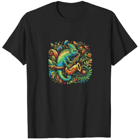 Discover Colorful Chameleon Playing Saxophone Sax Music A T-Shirts