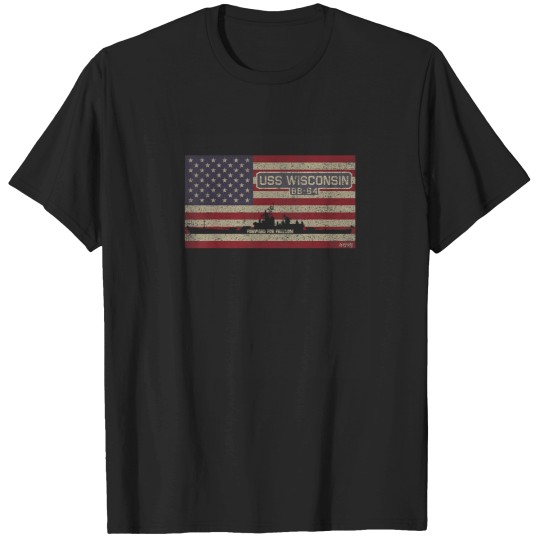 Discover USS Wisconsin BB64 Battleship USA American Flag T-Shirts