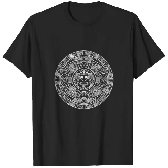 Discover aztec calendar mexica nahuatl mayan sun stone symbol T-Shirts