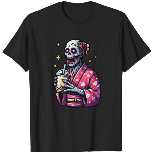Discover zombie drinking bubble tea japanese kimono 1 T-Shirts