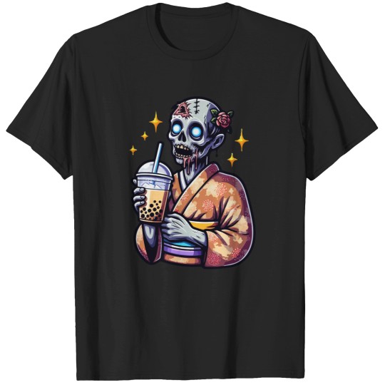 Discover zombie drinking bubble tea japanese kimono 1 T-Shirts