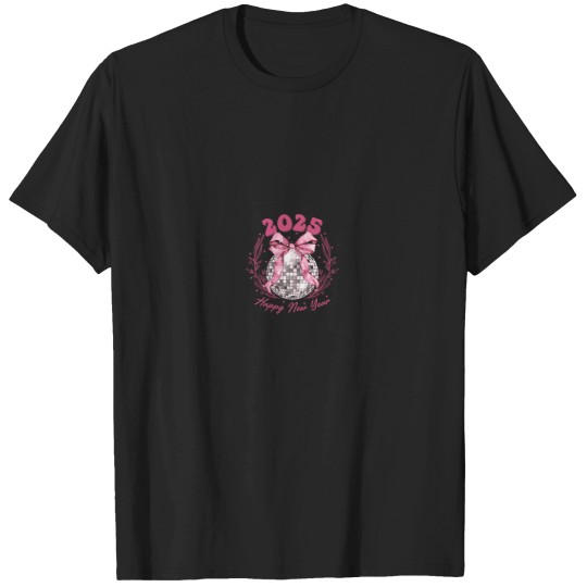 Discover 2025 New Year Disco Ball Pink Ribbon Happy New Y T-Shirts