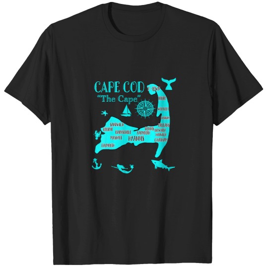 Discover Womens Map of Cape Cod Aqua Blue Nautical Symbol T-Shirts