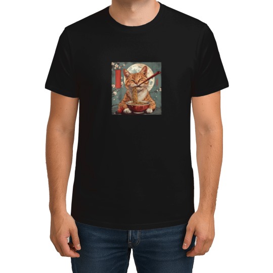 Discover Japanese Art Ramen Cat Ninja Ukiyo-E Anime Style Samurai Cat T-Shirt T-Shirts