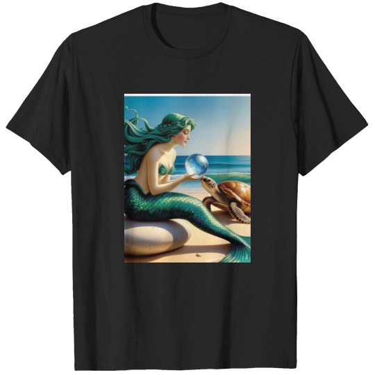 Discover Cool Mermaid at Beach with turtle T-Shirts
