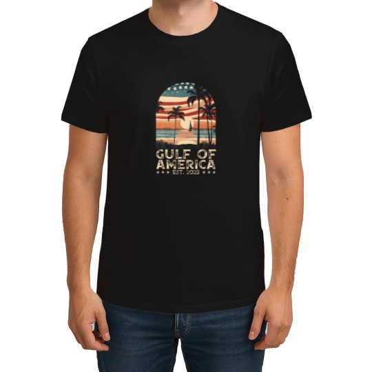 Discover Retro Gulf Of Usa America Est 2025 American Flag Gulf Mexico T-Shirt (3) T-Shirts