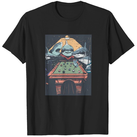 Discover Funny Shark Playing Pool T-Shirts