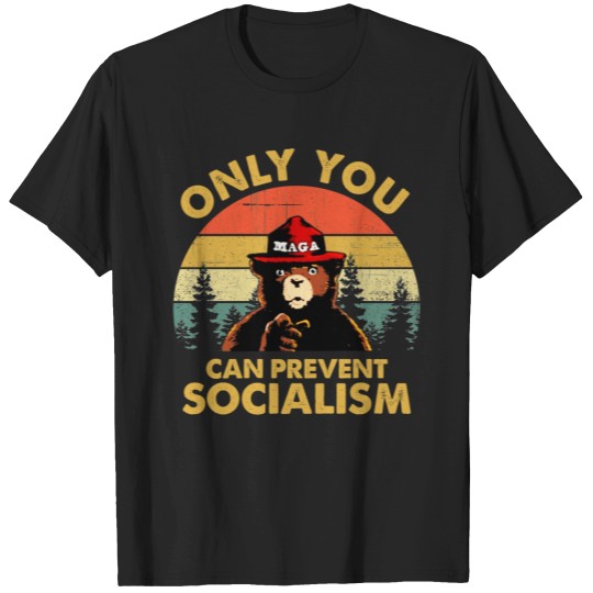 Discover only you can prevent socialism bear wearing hat maga smokey boy T-Shirts