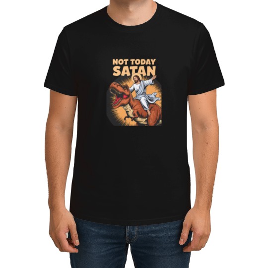Discover PeeKay Apparel  Dino Not Today Satan Jesus Riding Dinosaur  Funny Dinosaur T-Shirts