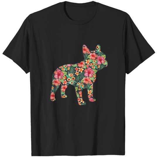 Discover French Bulldog Flower Floral Frenchie Dog Silhouette T-Shirts