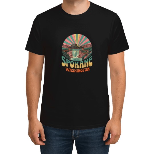 Discover Vintages Spokane Washington Sunset Skyline Cityscape Retro T-Shirts