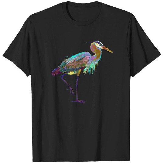 Discover Colourful Splash Bird Blue Heron T-Shirts