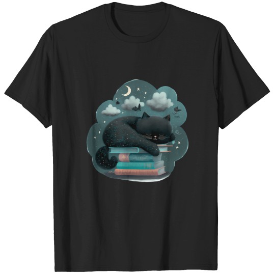 Discover Black Cat sleep with the moon T-Shirts