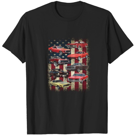 Discover Vintage Classic Muscle Car Retro American Flag Patriotic T-Shirts