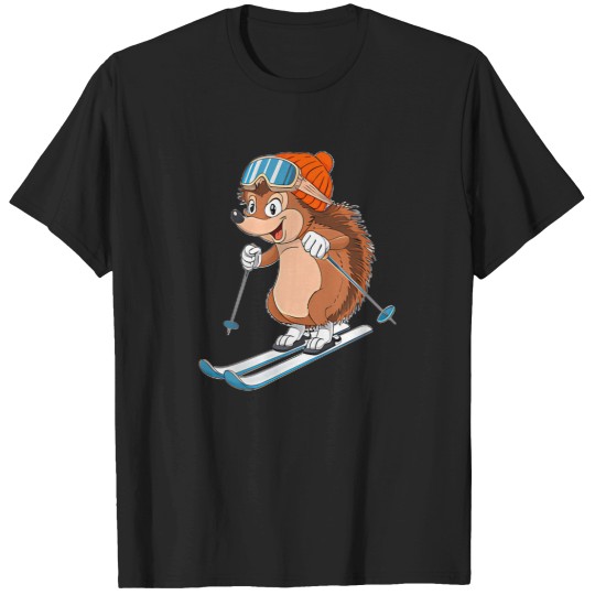 Discover Cute-Hedgehog-Skiing-In-Winter-Sports-T-Shirt T-Shirts