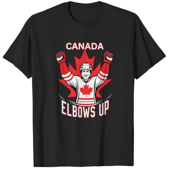 Discover Canada Elbows Up T-Shirt Hockey Fan Shirt Design T-Shirts