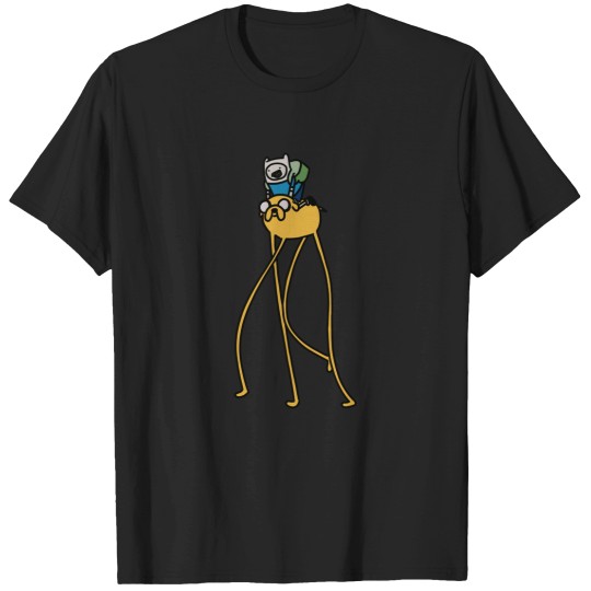 Discover Finn rides on Jake Adventure Time T-Shirts