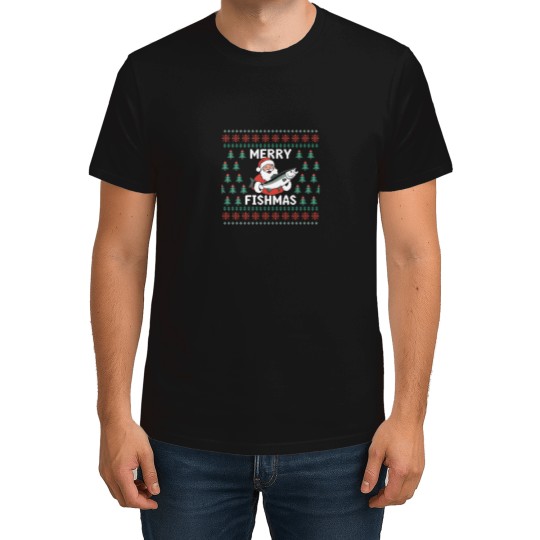 Discover Fisherman-Funny-Christmas-Pajama-Merry-Fishmas-Ugly-Fishing-Active-T-Shirt T-Shirts