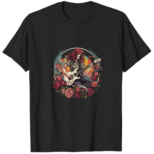 Discover woman playing guitar zombies and roses T-Shirts