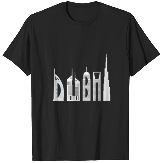 Discover Dubai Skyline Famous Buildings Typography T-Shirts