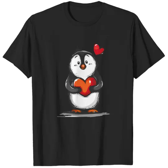 Discover Valentines Day Penguin Holding A Red Heart, Penguin Valentine Active T Tee T-Shirts
