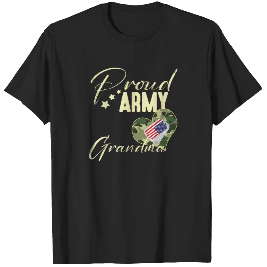 Discover Proud-Army-Grandma-Camouflage-Dog-Tag-Usa-American-Flag-T-Shirt T-Shirts