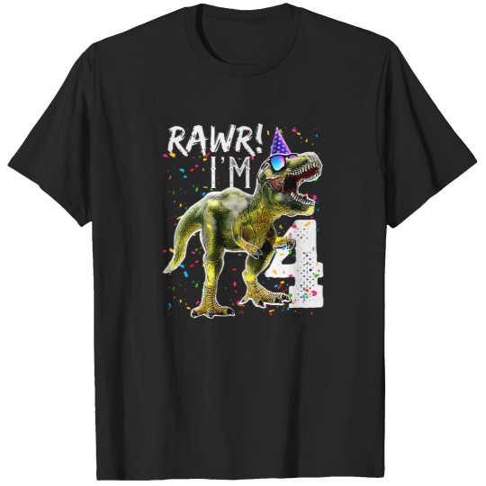 Discover Kids-Rawr-I'M-4-4Th-Birthday-T-Rex-Dinosaur-Party-Gift-For-Boys-T-Shirt T-Shirts