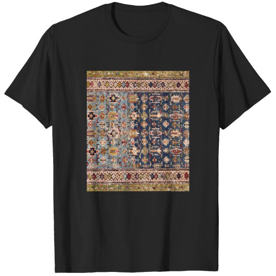 Discover Dusty Blue Green Kuba 19th Century  Colorful Yellow Bands Rug T-Shirts